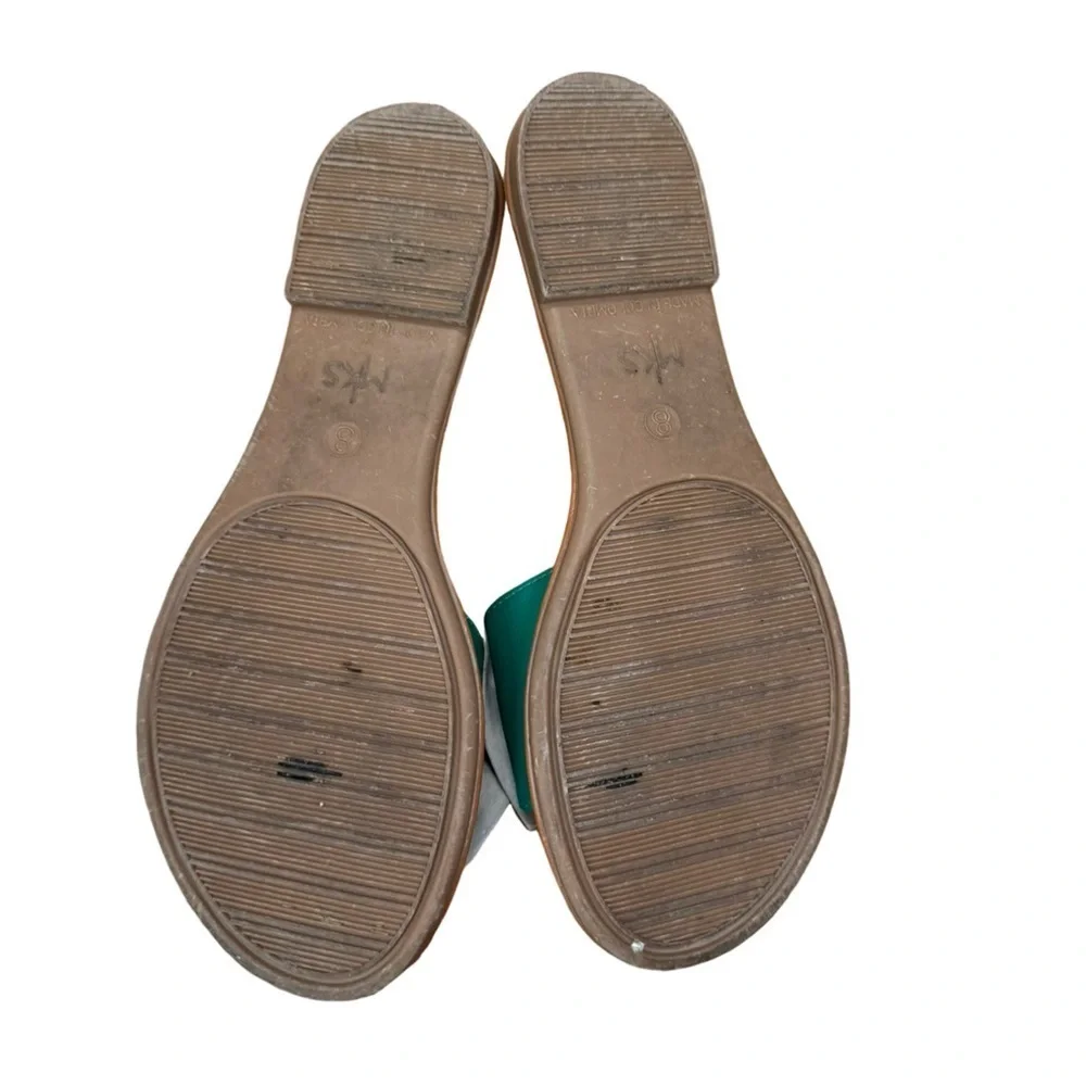 MKS Brown Slide Sandal with Green Leather Bow Size 8